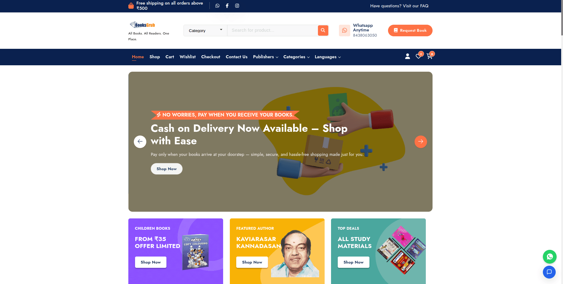 Booksgrub bookstore homepage