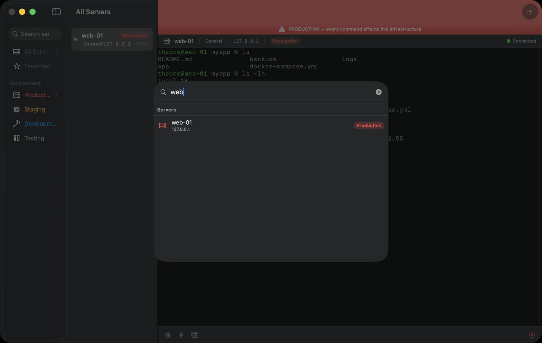 Command palette searching servers by name