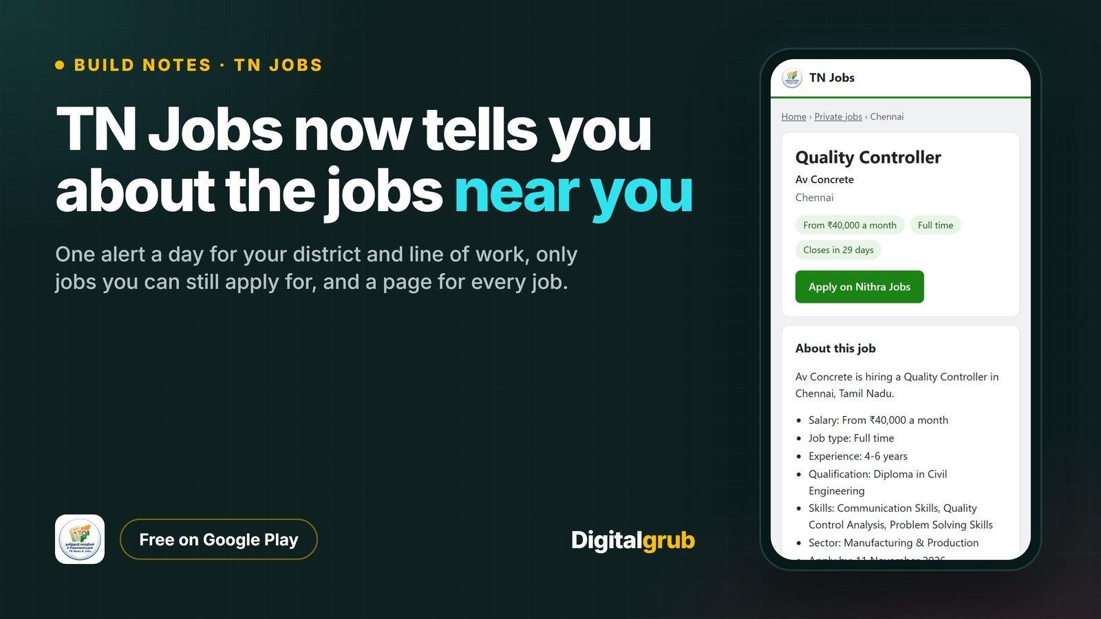 TN Jobs now tells you about the jobs near you: a job page on a phone