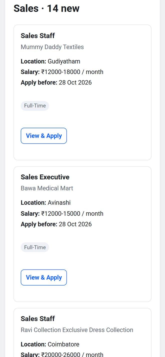 The new jobs today page listing fresh sales jobs