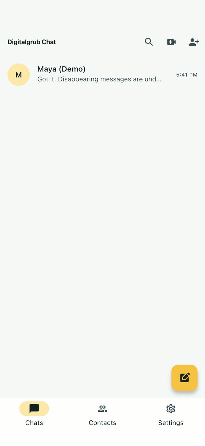 The Digitalgrub Chat chat list on an iPhone