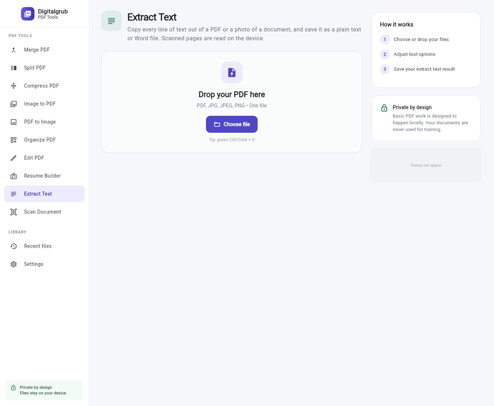 The Extract Text tool for pulling text out of a PDF or photo