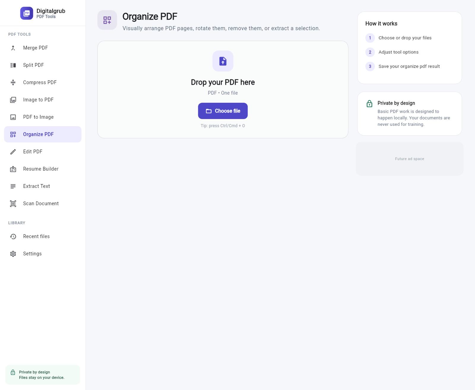 Organize PDF for reordering, rotating and deleting pages